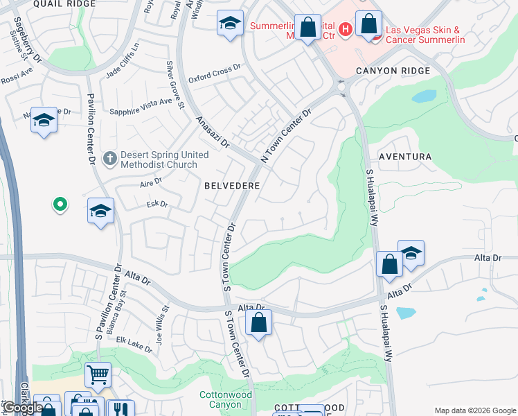 map of restaurants, bars, coffee shops, grocery stores, and more near 140 South Buteo Woods Lane in Las Vegas