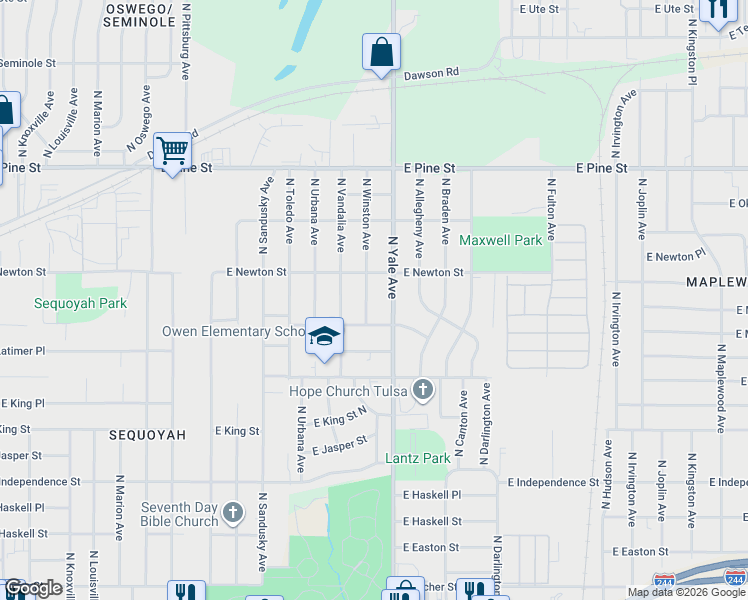 map of restaurants, bars, coffee shops, grocery stores, and more near 1223 North Winston Avenue in Tulsa