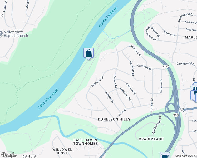 map of restaurants, bars, coffee shops, grocery stores, and more near 107 Graeme Drive in Nashville
