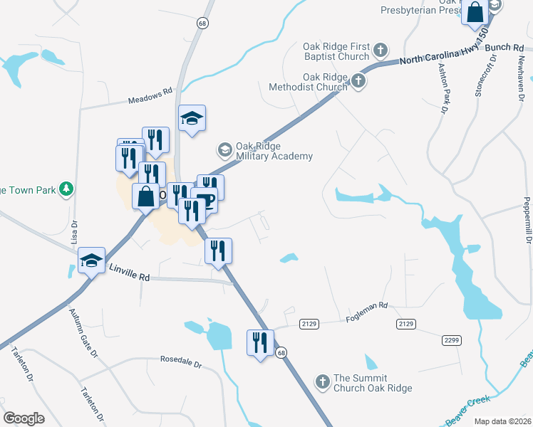 map of restaurants, bars, coffee shops, grocery stores, and more near 7907 Quiet Place in Oak Ridge