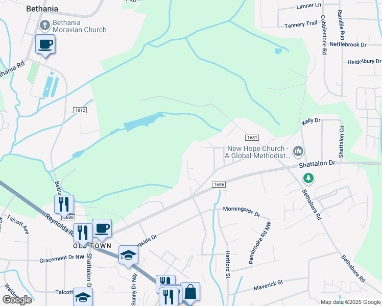 map of restaurants, bars, coffee shops, grocery stores, and more near 5065 Joyce Avenue in Winston-Salem