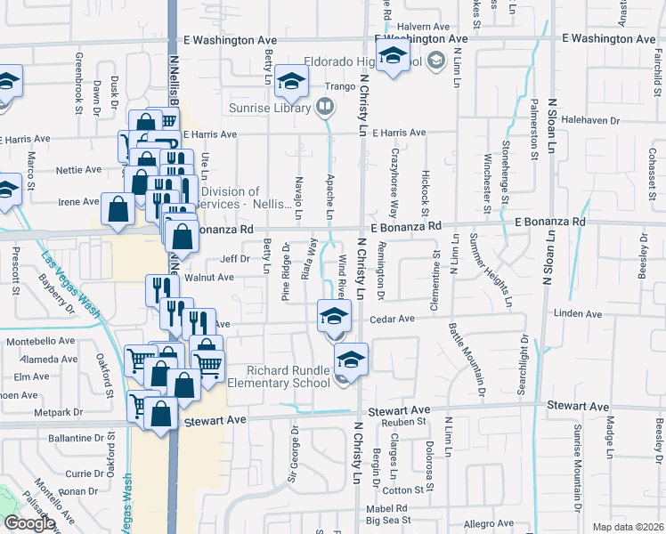 map of restaurants, bars, coffee shops, grocery stores, and more near 5441 Mesa Drive in Las Vegas