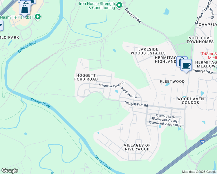 map of restaurants, bars, coffee shops, grocery stores, and more near 6013 Blackberry Ridge Lane in Nashville