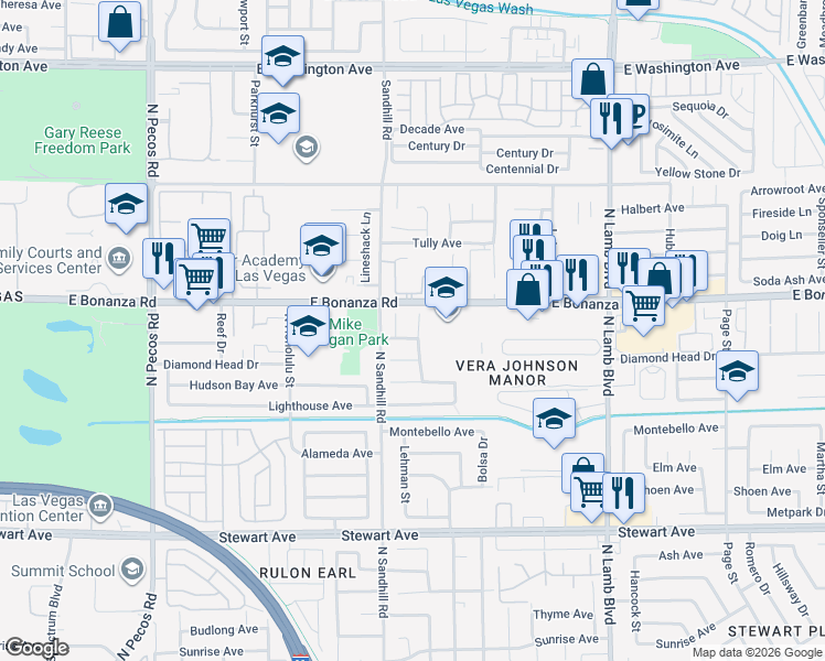 map of restaurants, bars, coffee shops, grocery stores, and more near 568 River Bed Street in Las Vegas