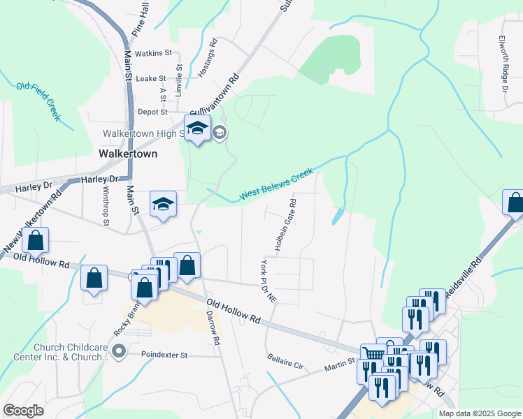 map of restaurants, bars, coffee shops, grocery stores, and more near 5229 Inigo Court in Walkertown