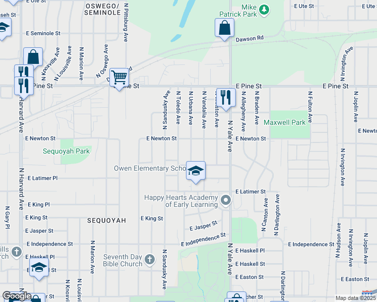 map of restaurants, bars, coffee shops, grocery stores, and more near 1228 North Urbana Avenue in Tulsa