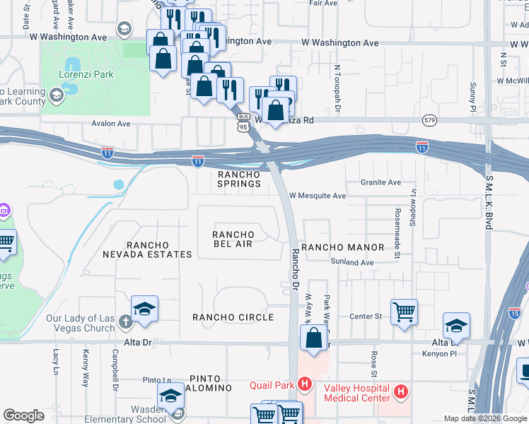 map of restaurants, bars, coffee shops, grocery stores, and more near 2309 Wimbledon Drive in Las Vegas