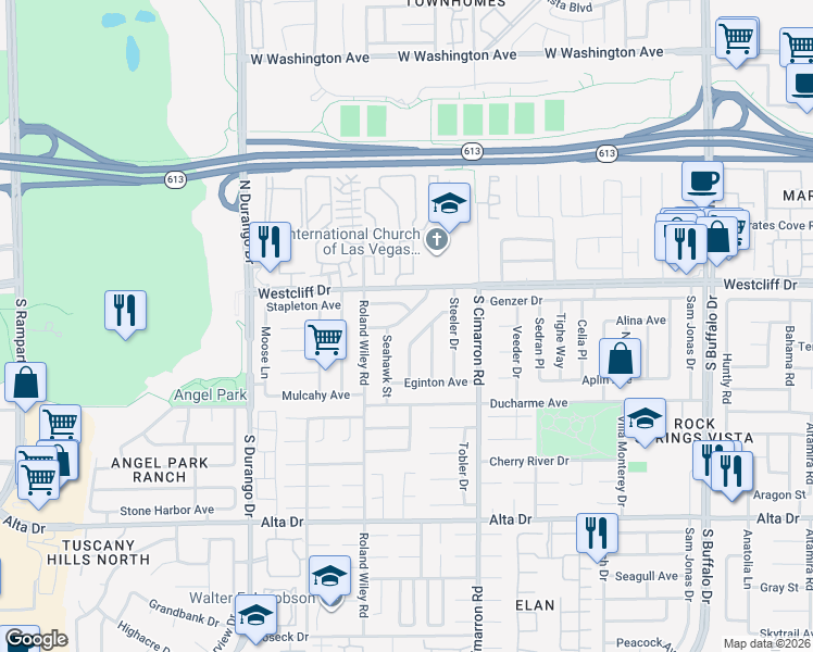 map of restaurants, bars, coffee shops, grocery stores, and more near 8229 Charles Turk Drive in Las Vegas