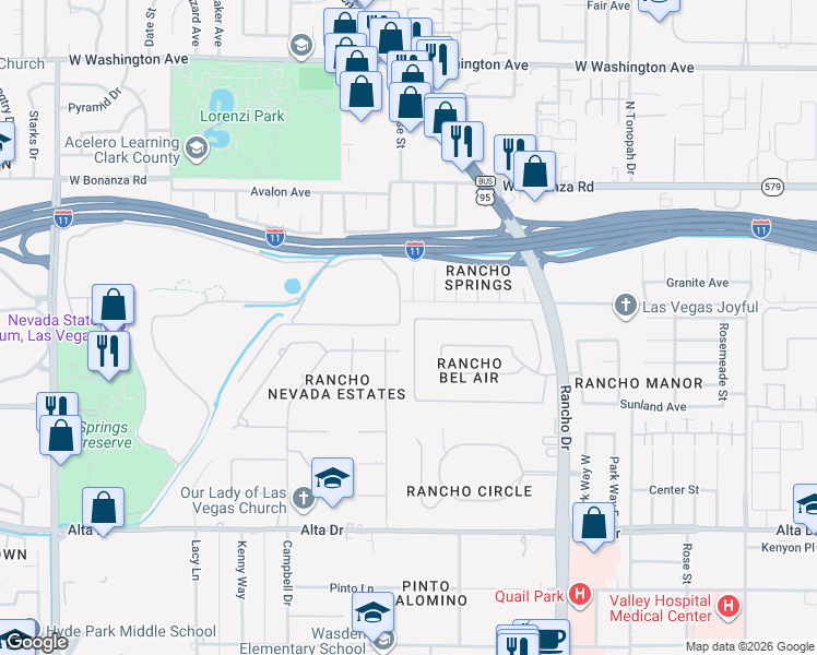 map of restaurants, bars, coffee shops, grocery stores, and more near 204 Desert View Street in Las Vegas