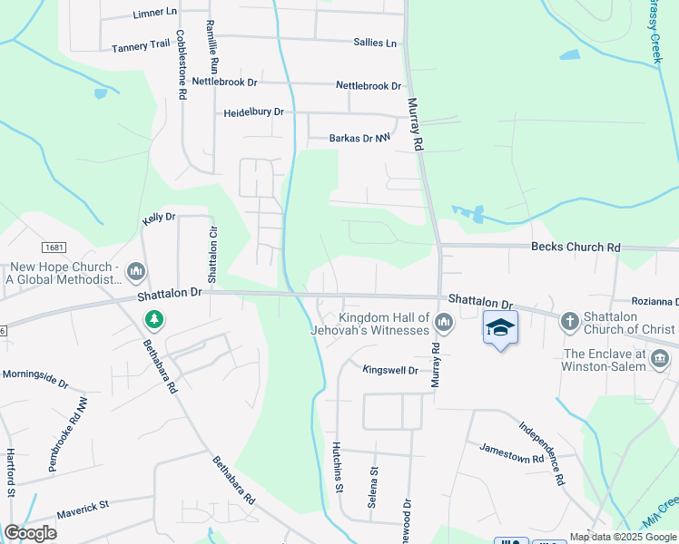 map of restaurants, bars, coffee shops, grocery stores, and more near 5329 Shattalon Drive in Winston-Salem