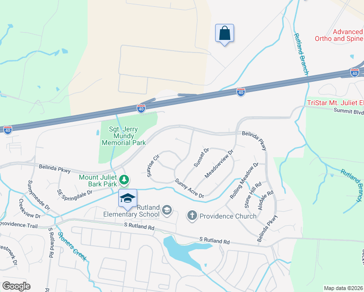 map of restaurants, bars, coffee shops, grocery stores, and more near 103 Oak Court in Mt. Juliet