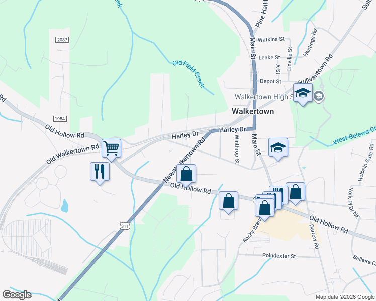 map of restaurants, bars, coffee shops, grocery stores, and more near 4861 New Walkertown Road in Walkertown