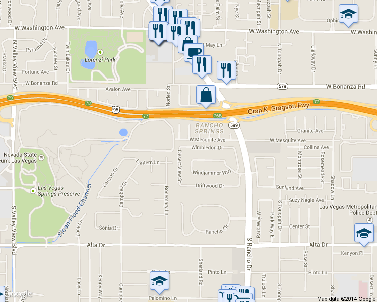 map of restaurants, bars, coffee shops, grocery stores, and more near 2512 Rancho Bel Air Drive in Las Vegas