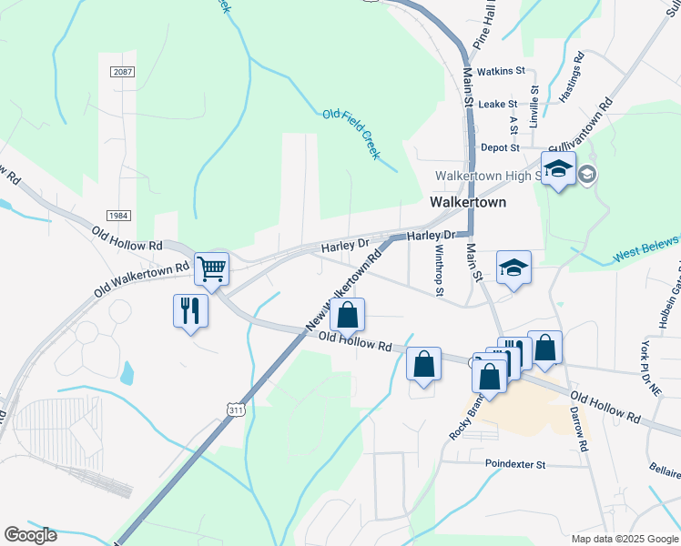 map of restaurants, bars, coffee shops, grocery stores, and more near 4861 New Walkertown Road in Walkertown