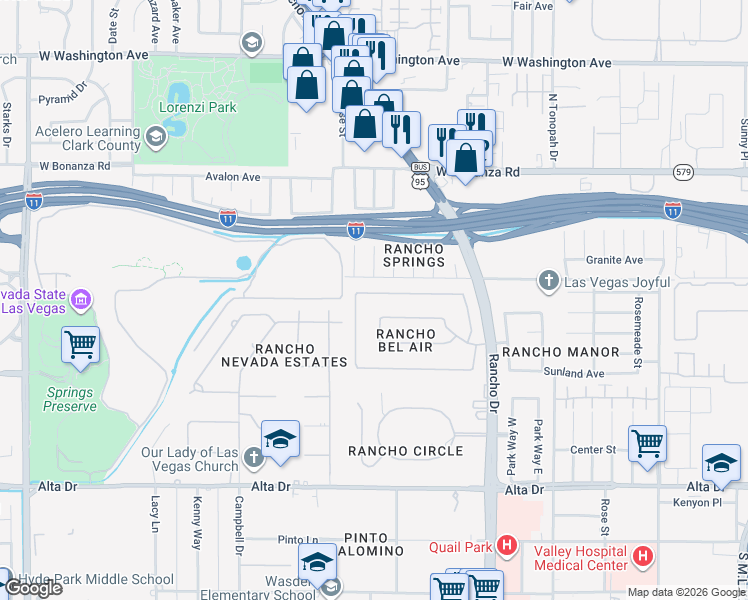 map of restaurants, bars, coffee shops, grocery stores, and more near 2512 Rancho Bel Air Drive in Las Vegas