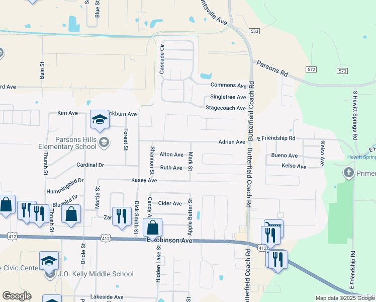 map of restaurants, bars, coffee shops, grocery stores, and more near 2838B Alton Avenue in Springdale