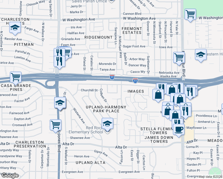 map of restaurants, bars, coffee shops, grocery stores, and more near in Las Vegas