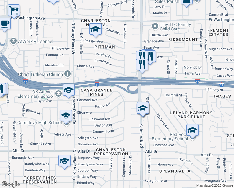 map of restaurants, bars, coffee shops, grocery stores, and more near 6205 Hargrove Avenue in Las Vegas