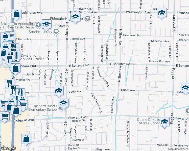 map of restaurants, bars, coffee shops, grocery stores, and more near 720 North Linn Lane in Las Vegas