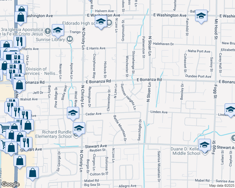 map of restaurants, bars, coffee shops, grocery stores, and more near 720 North Linn Lane in Las Vegas