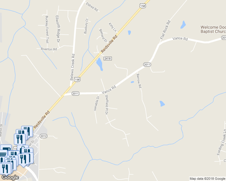 map of restaurants, bars, coffee shops, grocery stores, and more near 6190 Vance Road in Kernersville