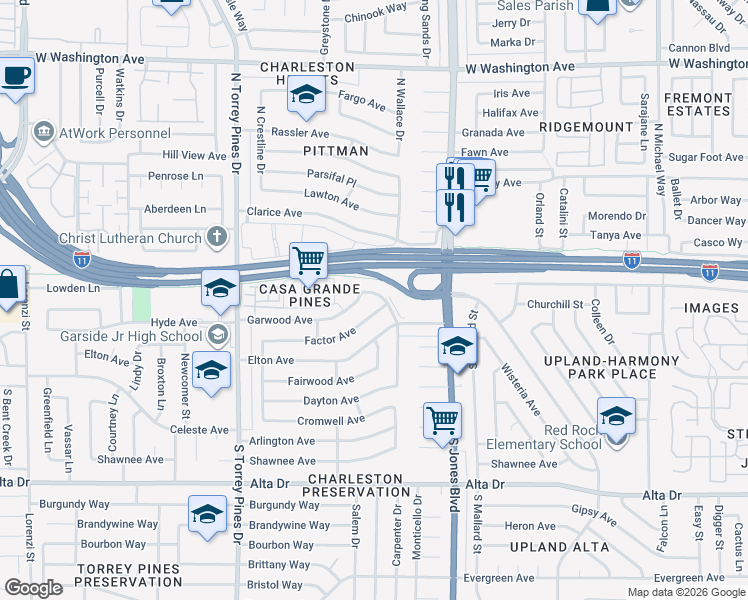 map of restaurants, bars, coffee shops, grocery stores, and more near 6205 Hargrove Avenue in Las Vegas
