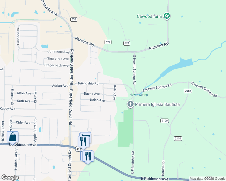 map of restaurants, bars, coffee shops, grocery stores, and more near 3770 Bueno Avenue in Springdale