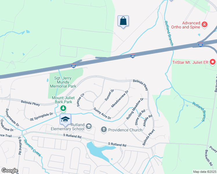 map of restaurants, bars, coffee shops, grocery stores, and more near 503 Sunset Court in Mount Juliet