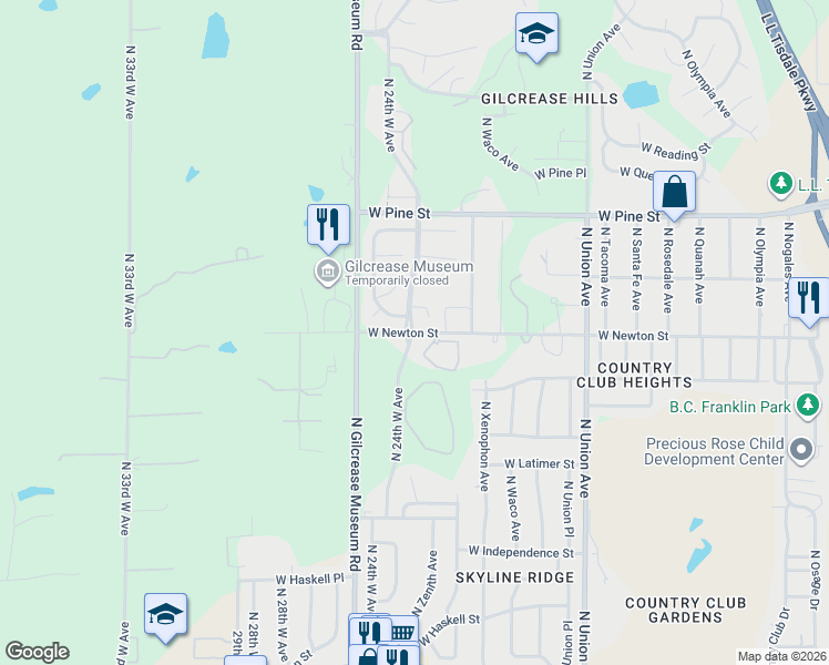 map of restaurants, bars, coffee shops, grocery stores, and more near 2338 West Newton Street in Tulsa