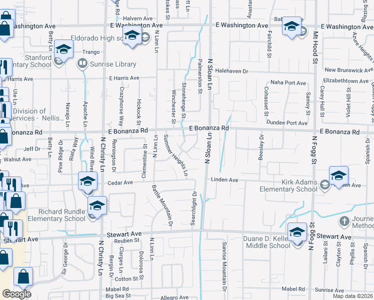 map of restaurants, bars, coffee shops, grocery stores, and more near 716 Round Table Drive in Las Vegas