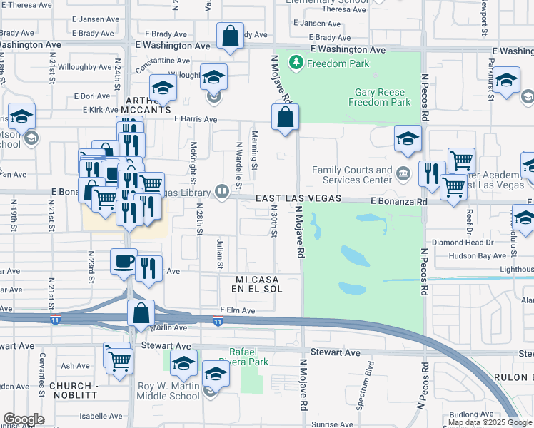 map of restaurants, bars, coffee shops, grocery stores, and more near 551 North 30th Street in Las Vegas