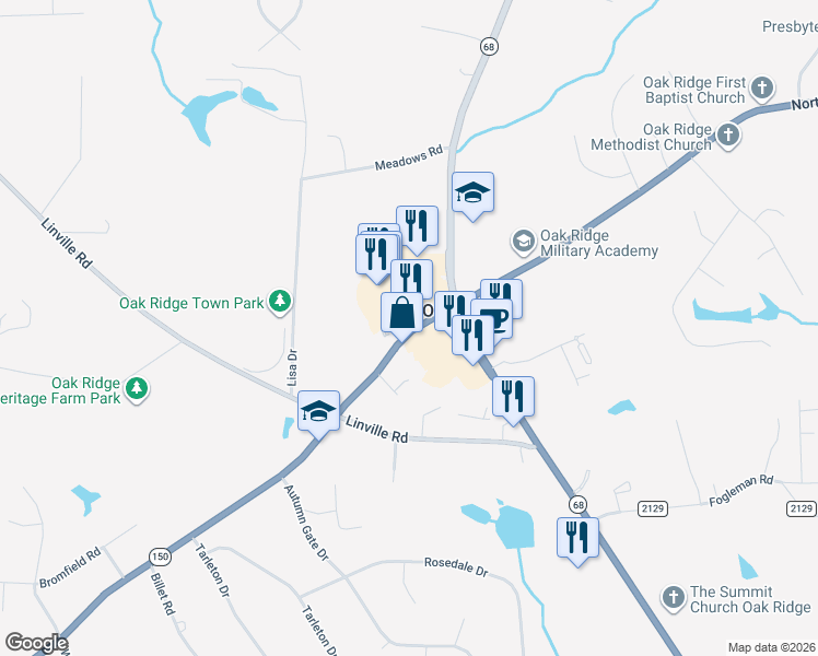 map of restaurants, bars, coffee shops, grocery stores, and more near 8004 Marketplace Drive in Oak Ridge