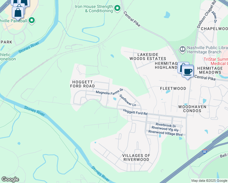 map of restaurants, bars, coffee shops, grocery stores, and more near 4128 Magnolia Farms Drive in Nashville