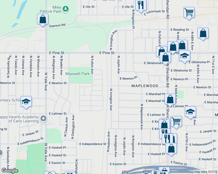 map of restaurants, bars, coffee shops, grocery stores, and more near 1070 North Irvington Avenue in Tulsa