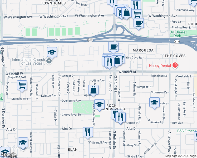 map of restaurants, bars, coffee shops, grocery stores, and more near 7704 Alina Avenue in Las Vegas