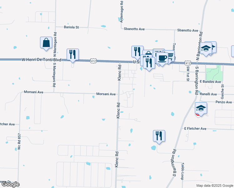 map of restaurants, bars, coffee shops, grocery stores, and more near 788 Morsani Avenue in Springdale