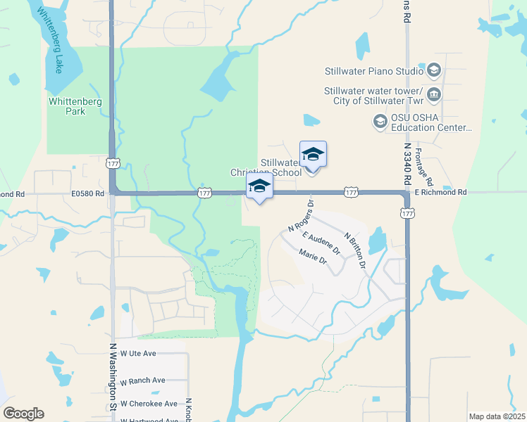 map of restaurants, bars, coffee shops, grocery stores, and more near 201 West Richmond Road in Stillwater