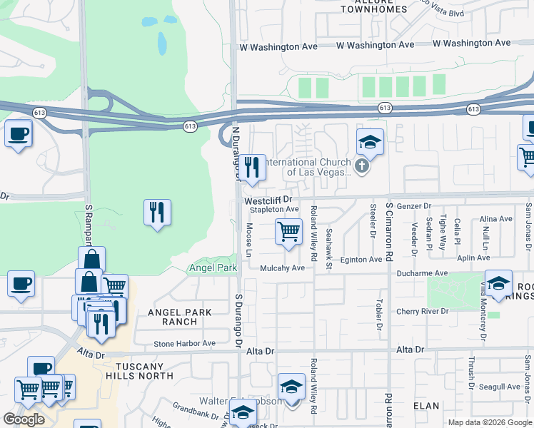 map of restaurants, bars, coffee shops, grocery stores, and more near 8425 Stapleton Avenue in Las Vegas