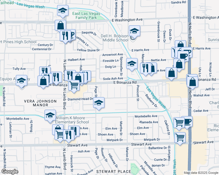 map of restaurants, bars, coffee shops, grocery stores, and more near 563 Roxella Lane in Las Vegas
