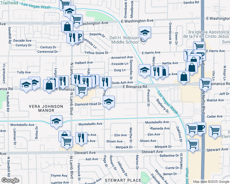 map of restaurants, bars, coffee shops, grocery stores, and more near 563 Roxella Lane in Las Vegas
