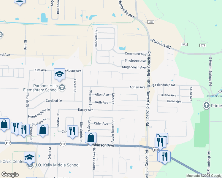 map of restaurants, bars, coffee shops, grocery stores, and more near 2838B Alton Avenue in Springdale