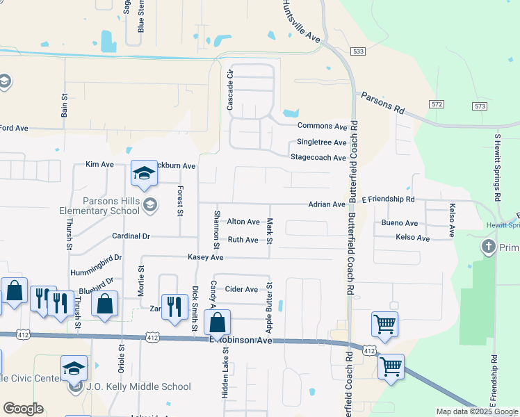 map of restaurants, bars, coffee shops, grocery stores, and more near 2838B Alton Avenue in Springdale