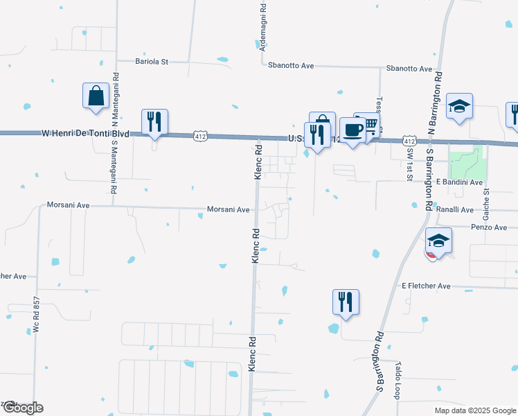 map of restaurants, bars, coffee shops, grocery stores, and more near 439 Klenc Road in Springdale