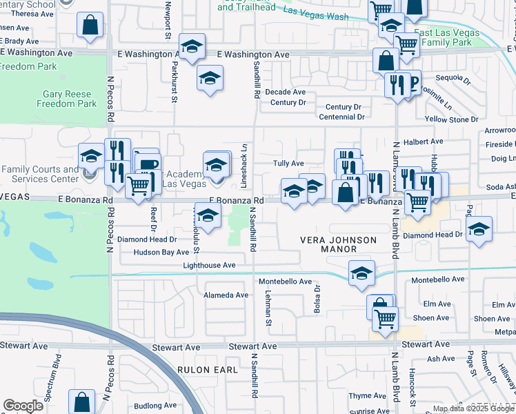 map of restaurants, bars, coffee shops, grocery stores, and more near 593 Old West Court in Las Vegas