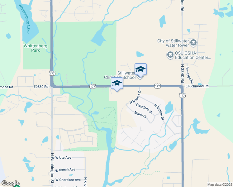 map of restaurants, bars, coffee shops, grocery stores, and more near 201 West Richmond Road in Stillwater