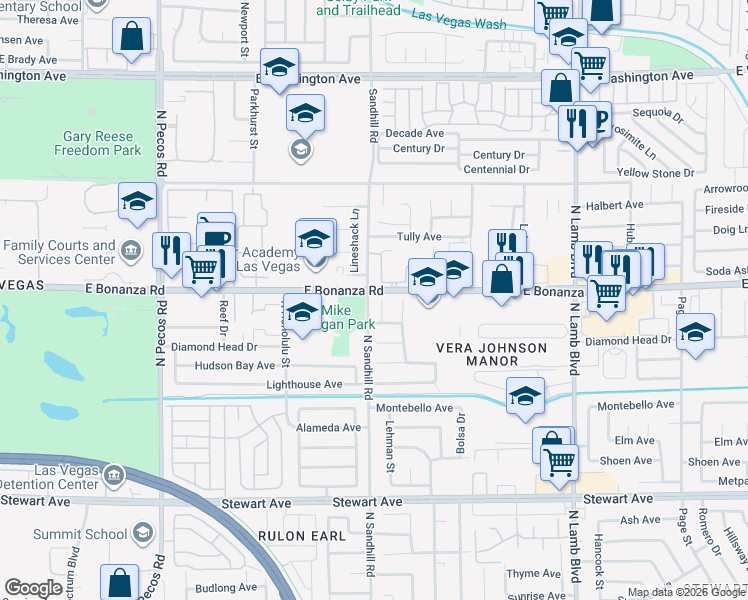 map of restaurants, bars, coffee shops, grocery stores, and more near 569 Old West Court in Las Vegas