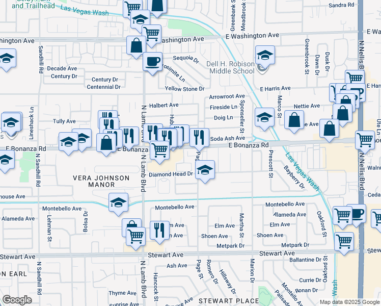 map of restaurants, bars, coffee shops, grocery stores, and more near 4555 East Bonanza Road in Las Vegas