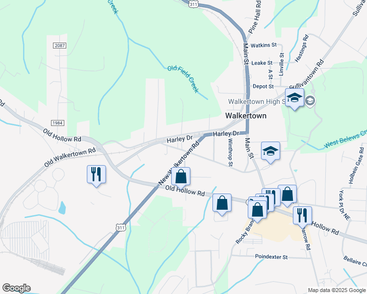 map of restaurants, bars, coffee shops, grocery stores, and more near 4861 New Walkertown Road in Walkertown