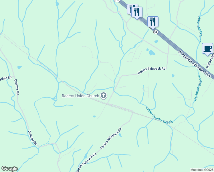 map of restaurants, bars, coffee shops, grocery stores, and more near 730 Raders Sidetrack Road in Greeneville
