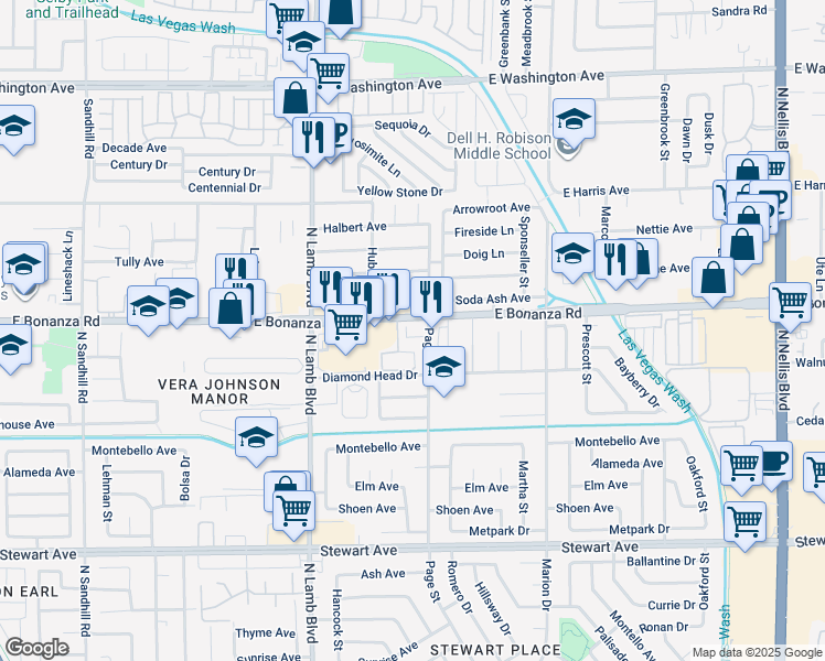 map of restaurants, bars, coffee shops, grocery stores, and more near 4521 East Bonanza Road in Las Vegas